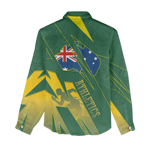 Australia Athletics Women Casual Shirt Australian Flag Map Track Runner Silhouette Green Gold