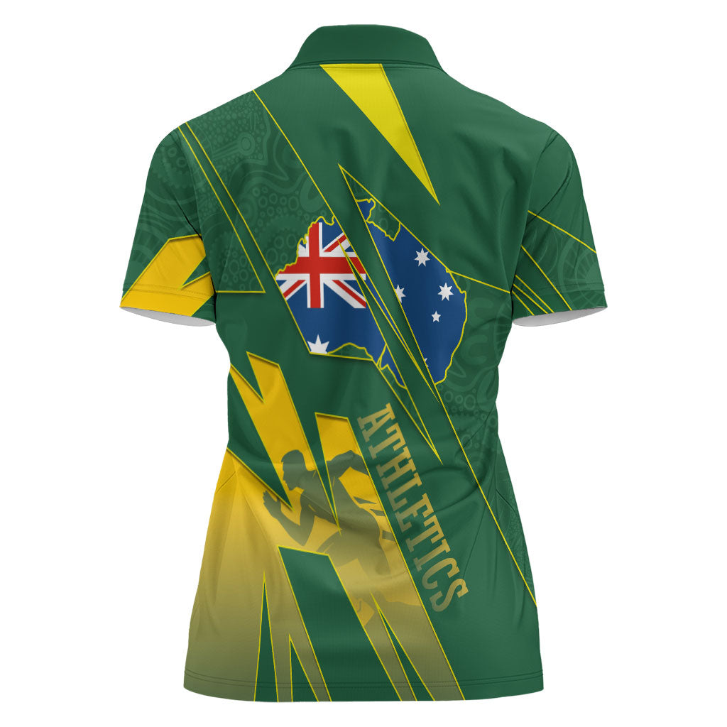 Australia Athletics Women Polo Shirt Australian Flag Map Track Runner Silhouette Green Gold