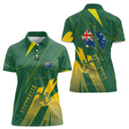 Australia Athletics Women Polo Shirt Australian Flag Map Track Runner Silhouette Green Gold