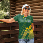 Australia Athletics Women Polo Shirt Australian Flag Map Track Runner Silhouette Green Gold