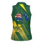 Australia Athletics Women Sleeveless Polo Shirt Australian Flag Map Track Runner Silhouette Green Gold