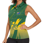 Australia Athletics Women Sleeveless Polo Shirt Australian Flag Map Track Runner Silhouette Green Gold