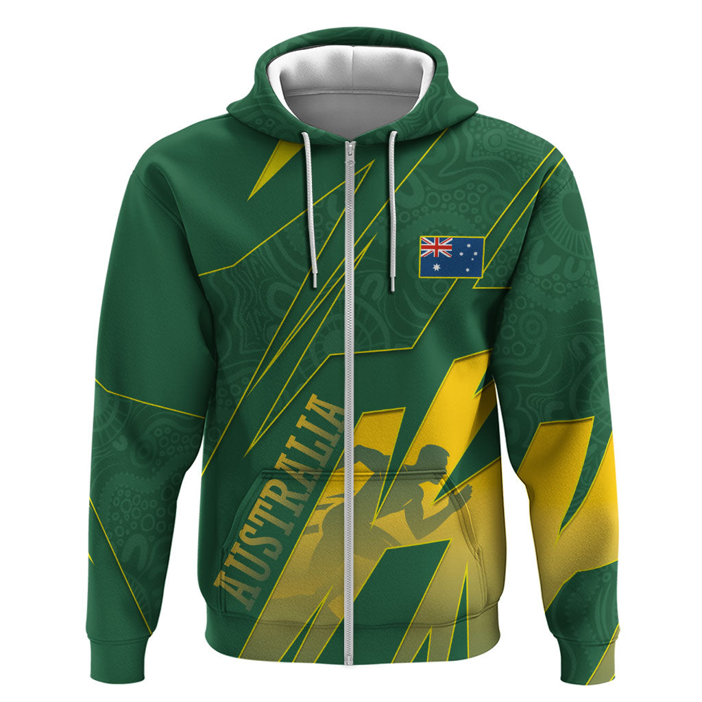 Australia Athletics Zip Hoodie Australian Flag Map Track Runner Silhouette Green Gold