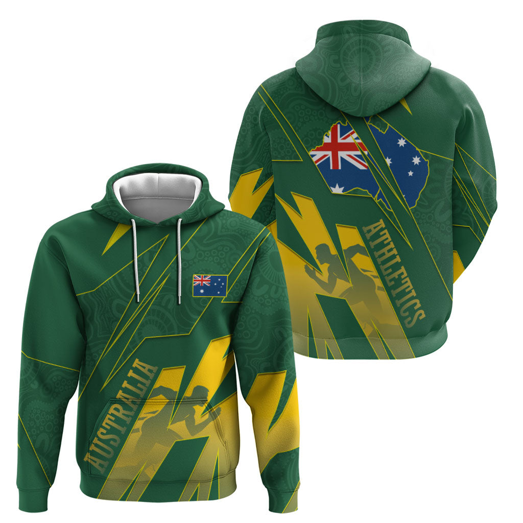 Australia Athletics Zip Hoodie Australian Flag Map Track Runner Silhouette Green Gold