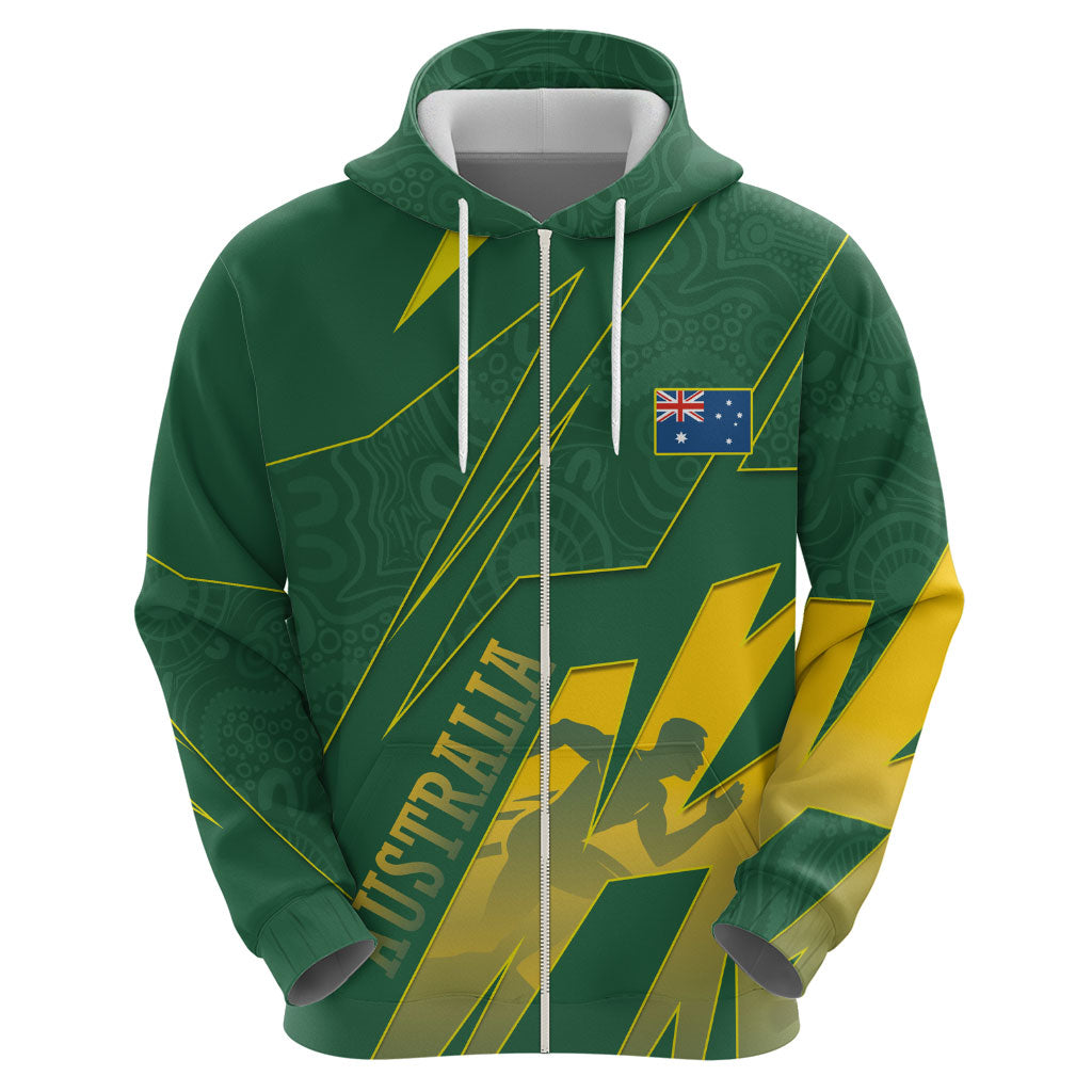 Australia Athletics Zip Hoodie Australian Flag Map Track Runner Silhouette Green Gold