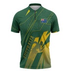 Australia Athletics Zipper Polo Shirt Australian Flag Map Track Runner Silhouette Green Gold