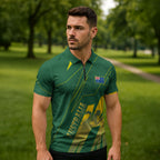 Australia Athletics Zipper Polo Shirt Australian Flag Map Track Runner Silhouette Green Gold