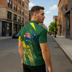 Australia Athletics Zipper Polo Shirt Australian Flag Map Track Runner Silhouette Green Gold