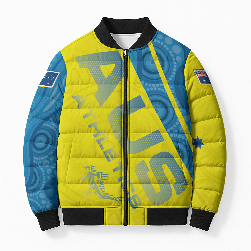 Australian Athletics Bomber Puffer Jacket Modern Indigenous Circle Pattern Sport Art