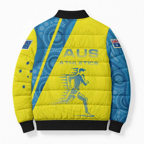 Australian Athletics Bomber Puffer Jacket Modern Indigenous Circle Pattern Sport Art