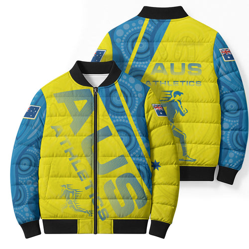 Australian Athletics Bomber Puffer Jacket Modern Indigenous Circle Pattern Sport Art