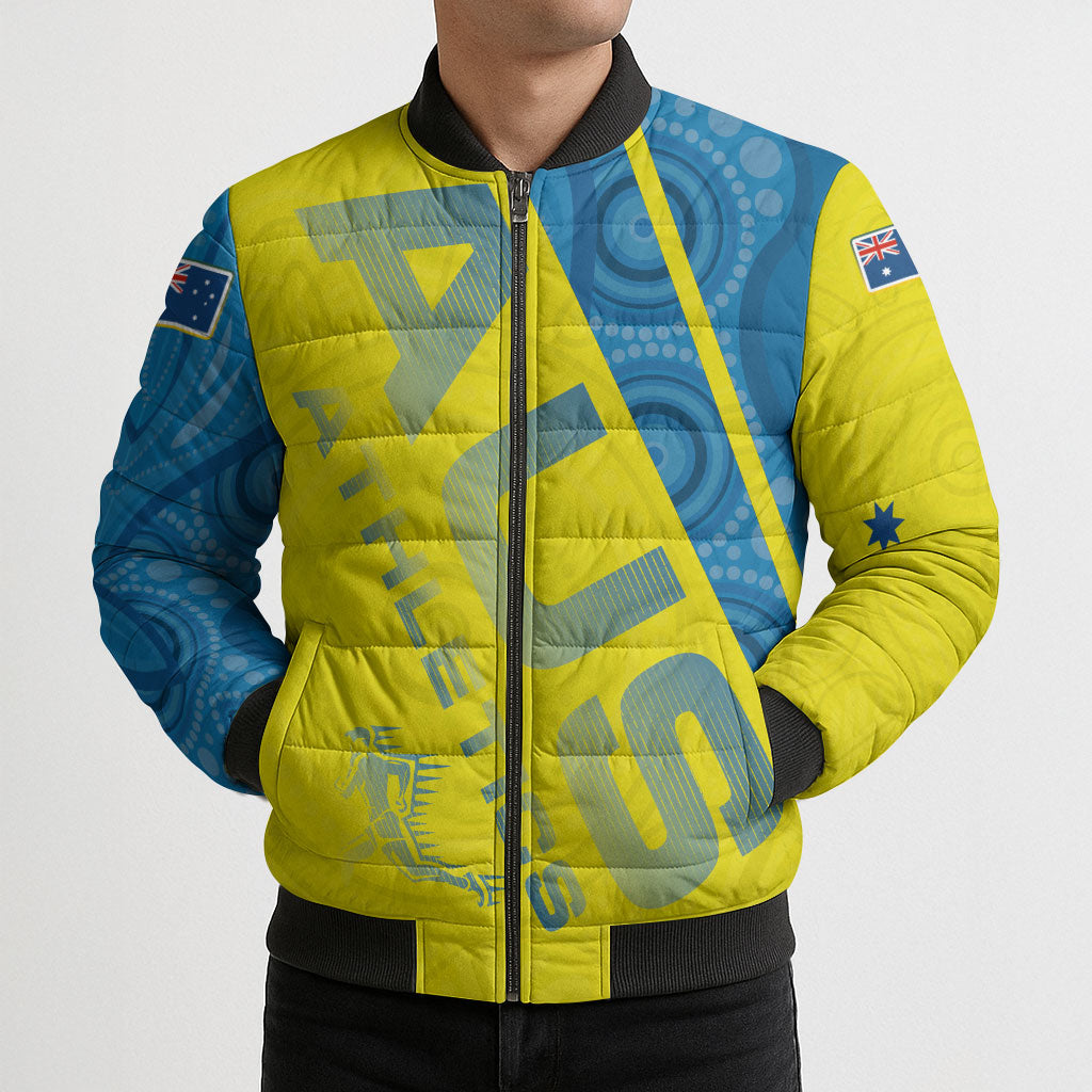 Australian Athletics Bomber Puffer Jacket Modern Indigenous Circle Pattern Sport Art