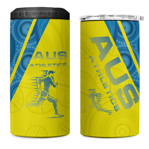 Australian Athletics 4 in 1 Can Cooler Tumbler Modern Indigenous Circle Pattern Sport Art