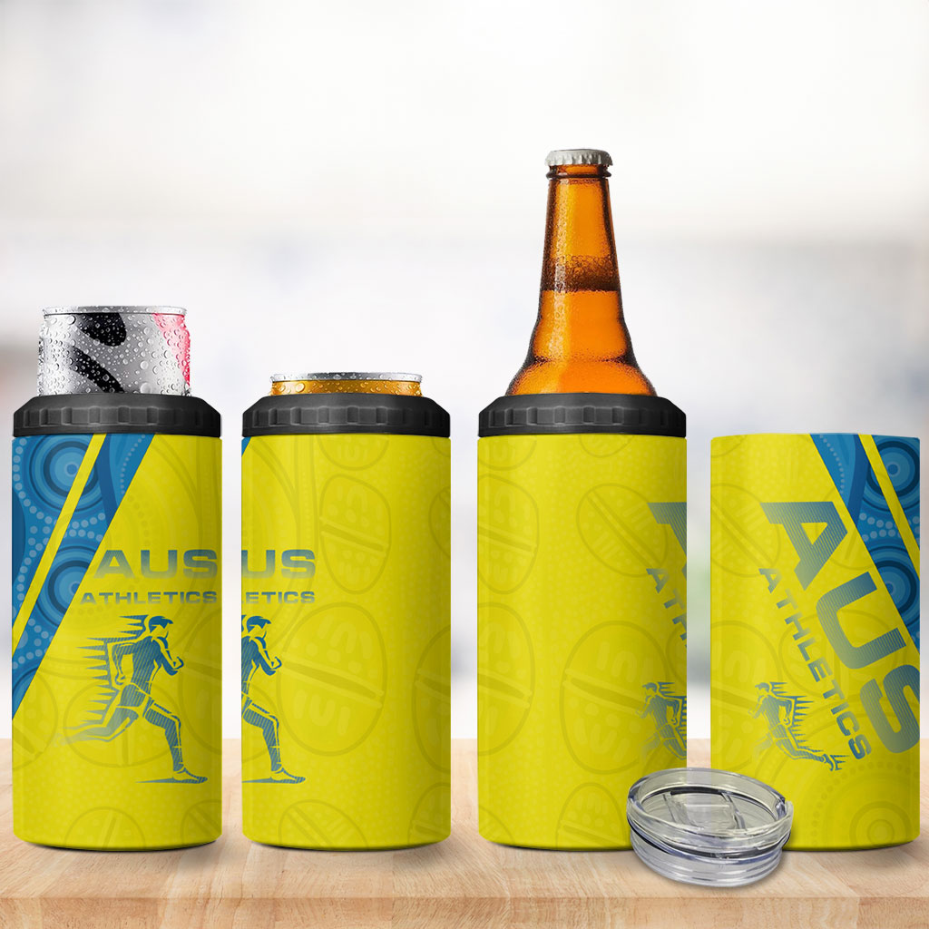 Australian Athletics 4 in 1 Can Cooler Tumbler Modern Indigenous Circle Pattern Sport Art