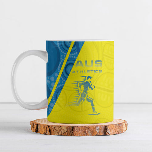 Australian Athletics Ceramic Mug Modern Indigenous Circle Pattern Sport Art