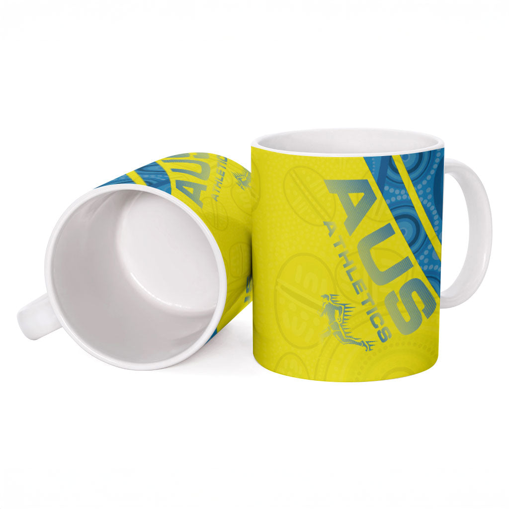 Australian Athletics Ceramic Mug Modern Indigenous Circle Pattern Sport Art