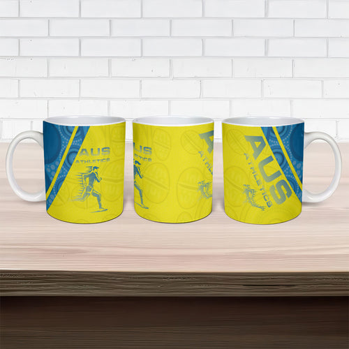 Australian Athletics Ceramic Mug Modern Indigenous Circle Pattern Sport Art