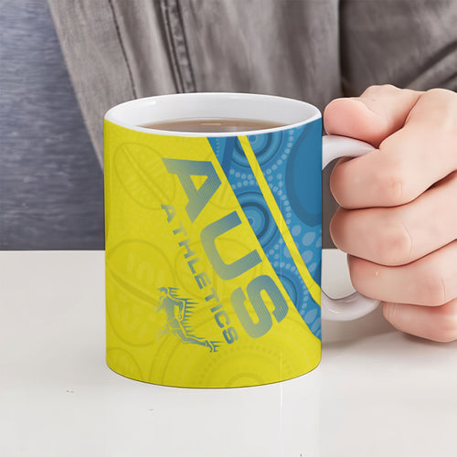 Australian Athletics Ceramic Mug Modern Indigenous Circle Pattern Sport Art