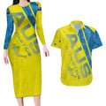 Australian Athletics Couples Matching Long Sleeve Bodycon Dress and Hawaiian Shirt Modern Indigenous Circle Pattern Sport Art