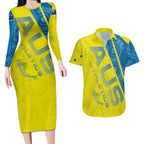 Australian Athletics Couples Matching Long Sleeve Bodycon Dress and Hawaiian Shirt Modern Indigenous Circle Pattern Sport Art