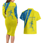 Australian Athletics Couples Matching Long Sleeve Bodycon Dress and Hawaiian Shirt Modern Indigenous Circle Pattern Sport Art