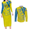 Australian Athletics Couples Matching Long Sleeve Bodycon Dress and Long Sleeve Button Shirt Modern Indigenous Circle Pattern Sport Art