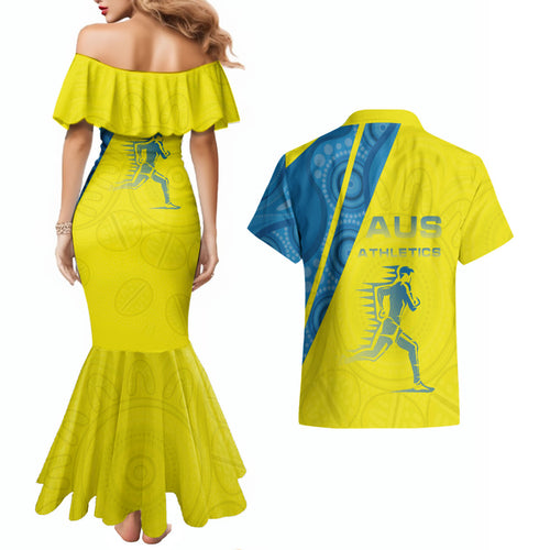 Australian Athletics Couples Matching Mermaid Dress and Hawaiian Shirt Modern Indigenous Circle Pattern Sport Art