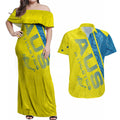 Australian Athletics Couples Matching Off Shoulder Maxi Dress and Hawaiian Shirt Modern Indigenous Circle Pattern Sport Art