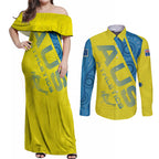 Australian Athletics Couples Matching Off Shoulder Maxi Dress and Long Sleeve Button Shirt Modern Indigenous Circle Pattern Sport Art