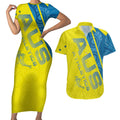 Australian Athletics Couples Matching Short Sleeve Bodycon Dress and Hawaiian Shirt Modern Indigenous Circle Pattern Sport Art