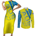 Australian Athletics Couples Matching Short Sleeve Bodycon Dress and Long Sleeve Button Shirt Modern Indigenous Circle Pattern Sport Art