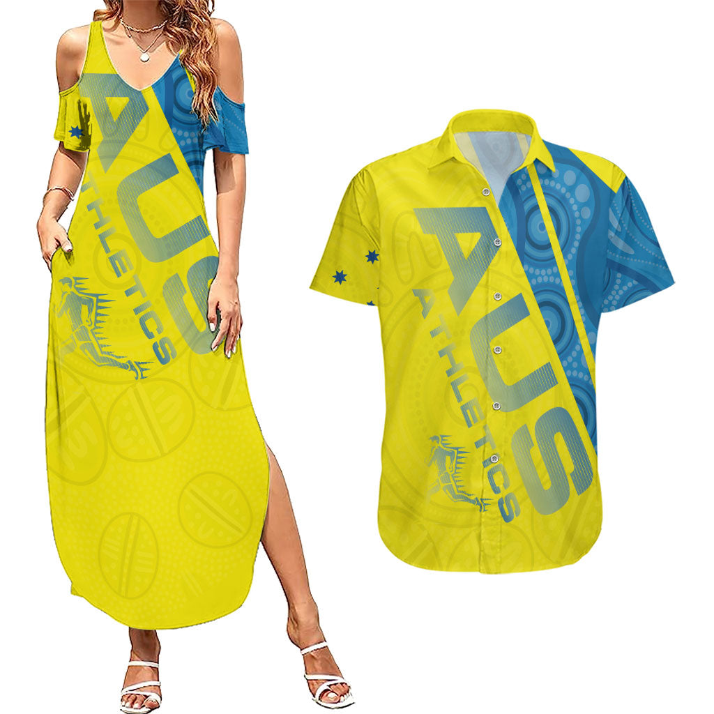 Australian Athletics Couples Matching Summer Maxi Dress and Hawaiian Shirt Modern Indigenous Circle Pattern Sport Art