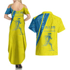 Australian Athletics Couples Matching Summer Maxi Dress and Hawaiian Shirt Modern Indigenous Circle Pattern Sport Art