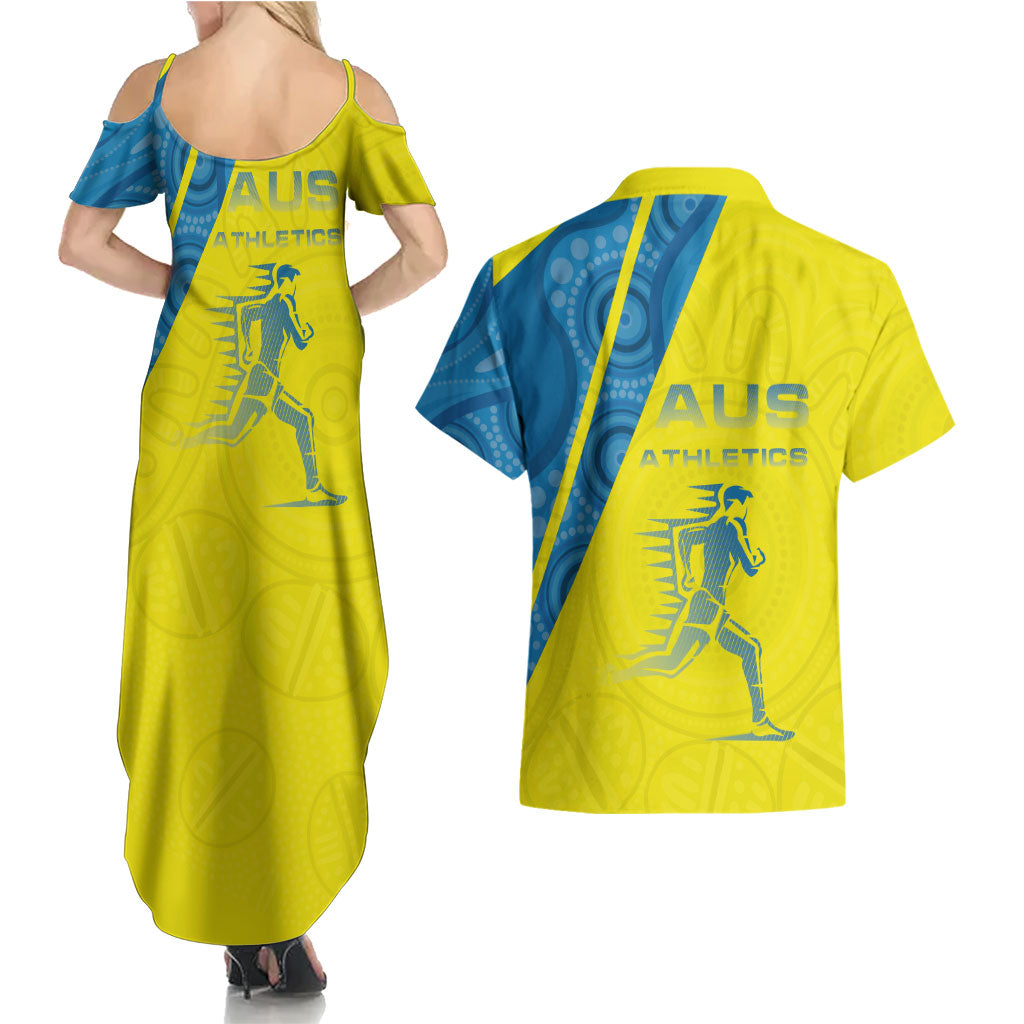 Australian Athletics Couples Matching Summer Maxi Dress and Hawaiian Shirt Modern Indigenous Circle Pattern Sport Art