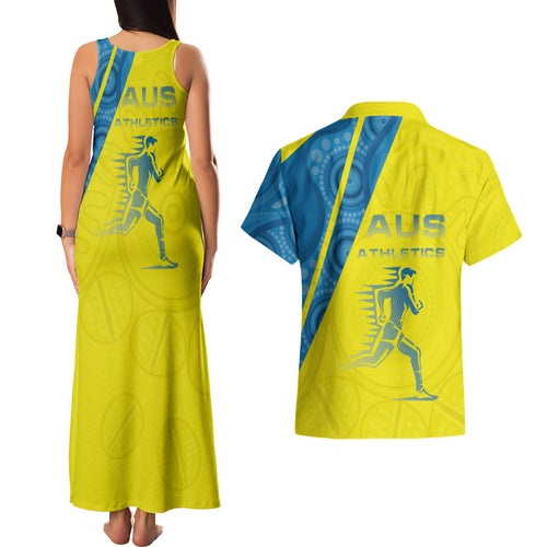 Australian Athletics Couples Matching Tank Maxi Dress and Hawaiian Shirt Modern Indigenous Circle Pattern Sport Art