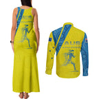 Australian Athletics Couples Matching Tank Maxi Dress and Long Sleeve Button Shirt Modern Indigenous Circle Pattern Sport Art