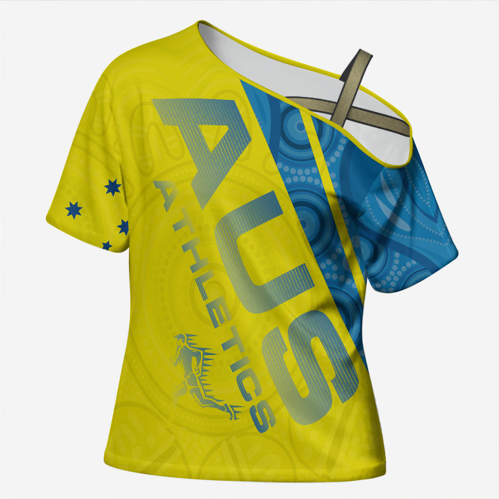 Australian Athletics Cross Shoulder Shirt Modern Indigenous Circle Pattern Sport Art