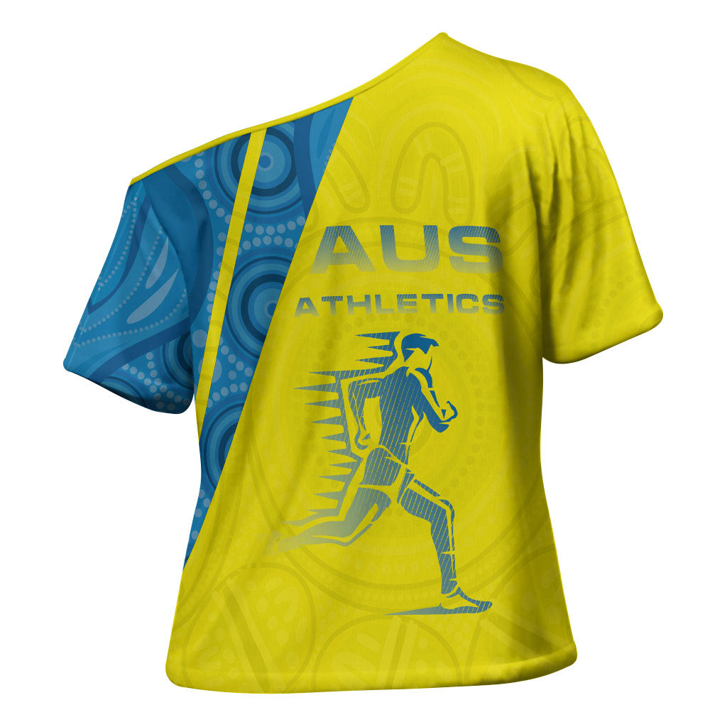 Australian Athletics Cross Shoulder Shirt Modern Indigenous Circle Pattern Sport Art