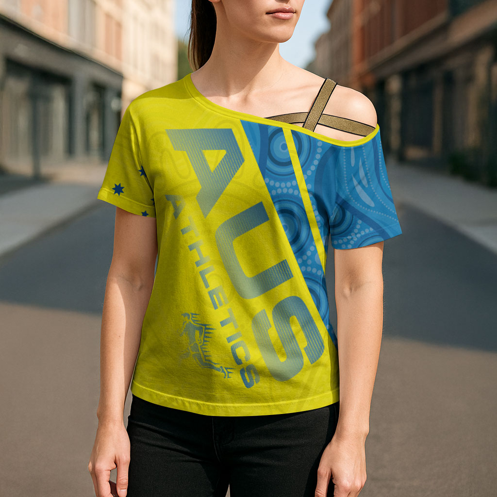 Australian Athletics Cross Shoulder Shirt Modern Indigenous Circle Pattern Sport Art