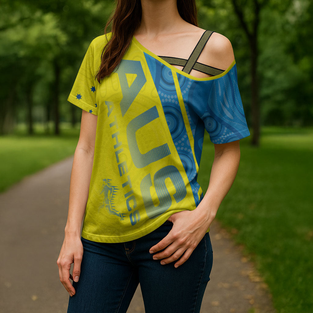 Australian Athletics Cross Shoulder Shirt Modern Indigenous Circle Pattern Sport Art