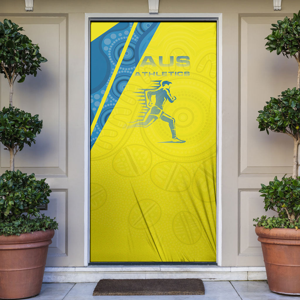 Australian Athletics Door Cover Modern Indigenous Circle Pattern Sport Art