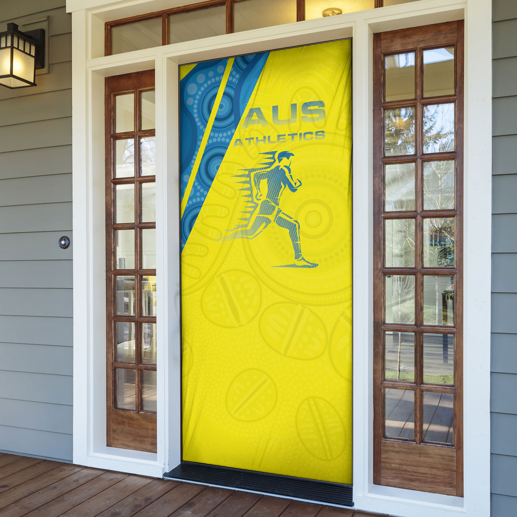 Australian Athletics Door Cover Modern Indigenous Circle Pattern Sport Art