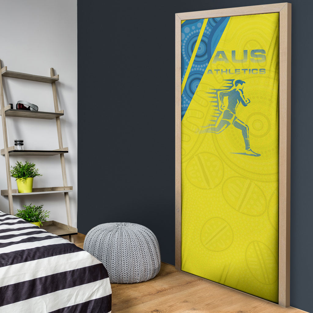 Australian Athletics Door Cover Modern Indigenous Circle Pattern Sport Art
