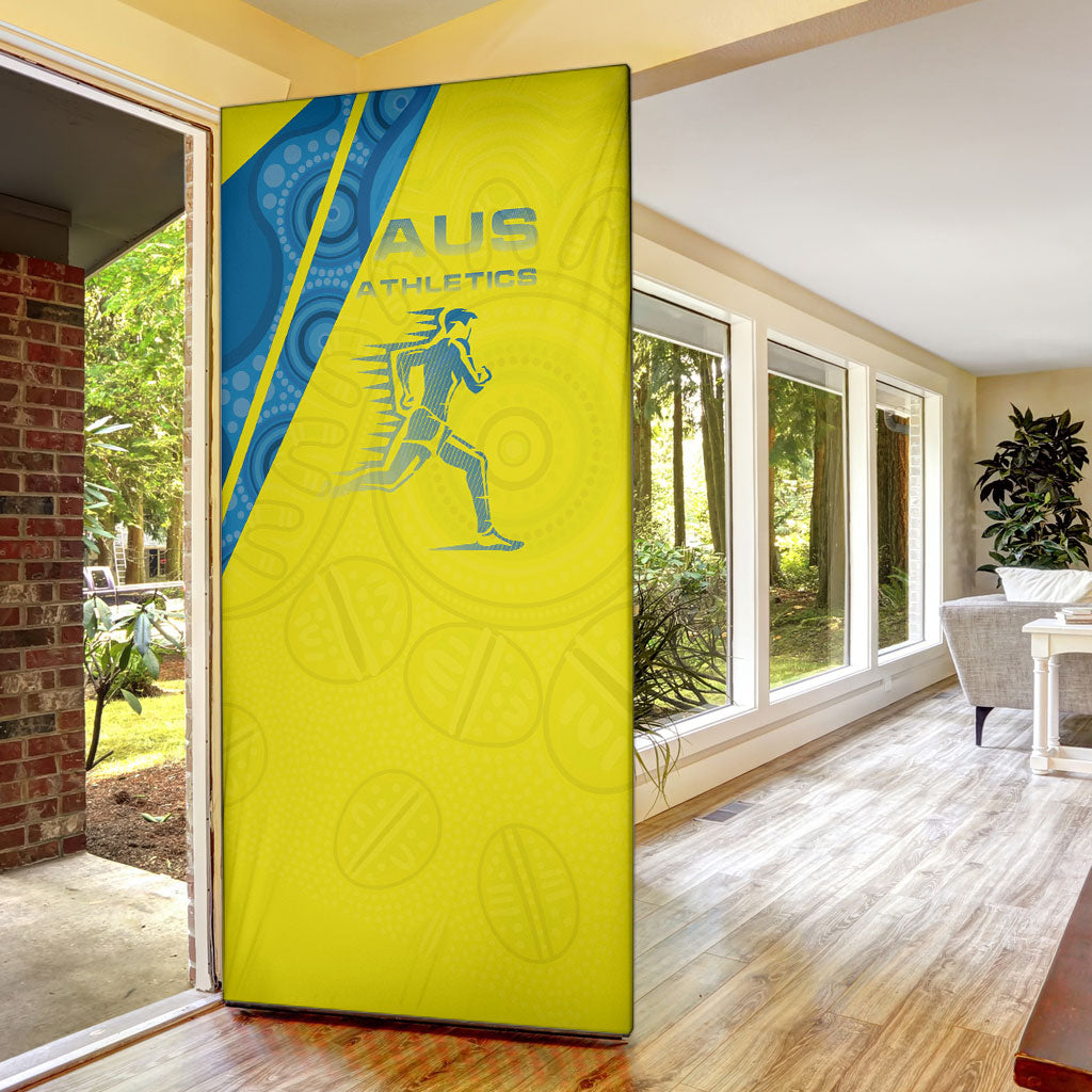 Australian Athletics Door Cover Modern Indigenous Circle Pattern Sport Art