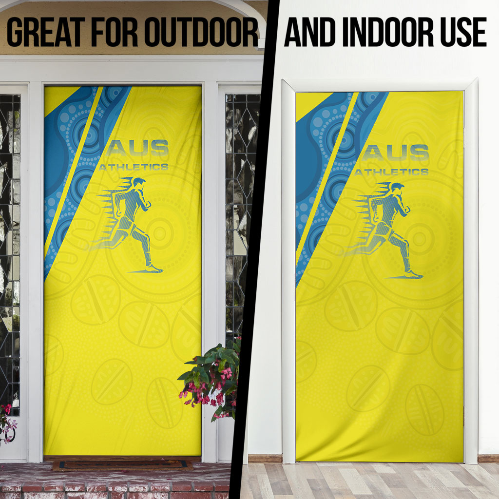 Australian Athletics Door Cover Modern Indigenous Circle Pattern Sport Art
