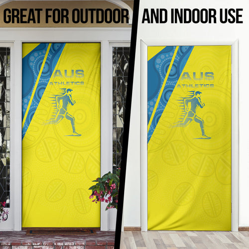 Australian Athletics Door Cover Modern Indigenous Circle Pattern Sport Art