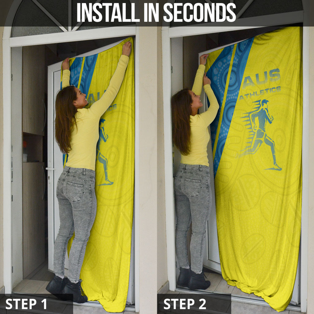 Australian Athletics Door Cover Modern Indigenous Circle Pattern Sport Art