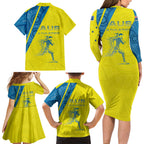 Australian Athletics Family Matching Long Sleeve Bodycon Dress and Hawaiian Shirt Modern Indigenous Circle Pattern Sport Art