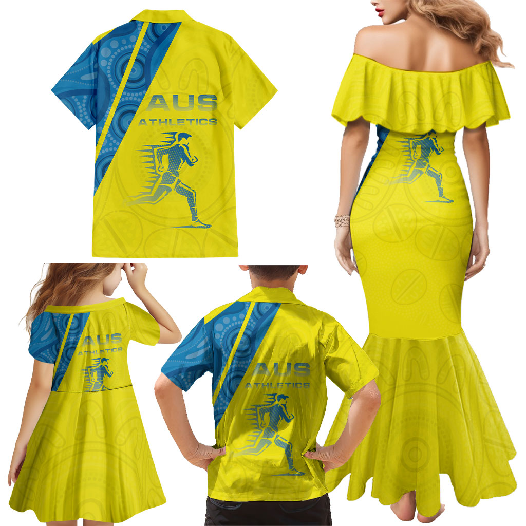Australian Athletics Family Matching Mermaid Dress and Hawaiian Shirt Modern Indigenous Circle Pattern Sport Art