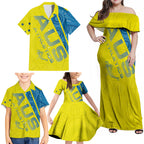 Australian Athletics Family Matching Off Shoulder Maxi Dress and Hawaiian Shirt Modern Indigenous Circle Pattern Sport Art